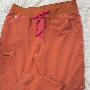 FIGS Orange Scrub Pants with Pink Drawstring NWOT